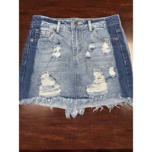 Vintage Havana Blue Denim Mini Skirt‎ Stretch Distressed Womens Size 26